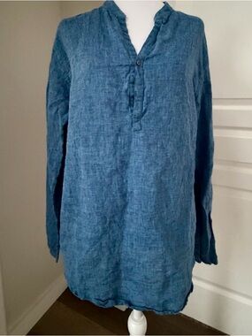 Vivid Linen Tunic Blouse Minimalistic Large Resort Classic Top Long Sleeve